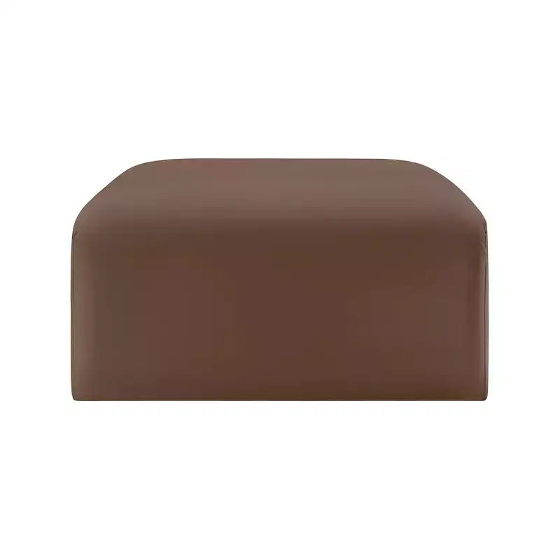 Pouf Arc in pelle vegana con trapuntatura a canale profondo e struttura in legno di eucalipto, nero