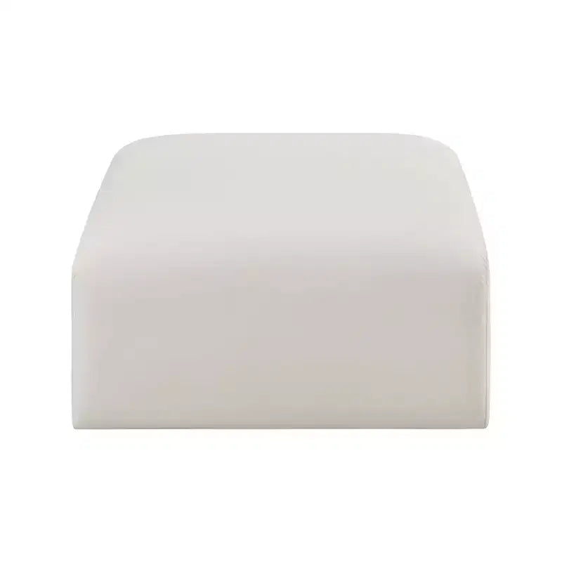 Pouf Arc in pelle vegana con trapuntatura a canale profondo e struttura in legno di eucalipto, nero