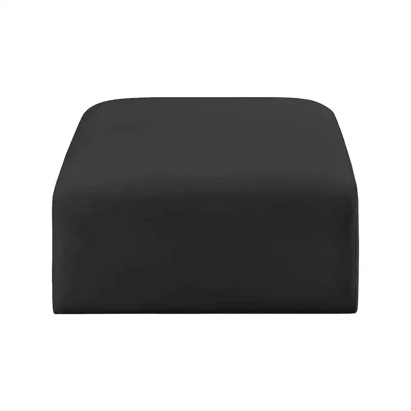 Pouf Arc in pelle vegana con trapuntatura a canale profondo e struttura in legno di eucalipto, nero