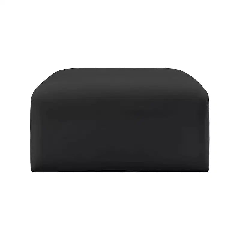 Pouf Arc in pelle vegana con trapuntatura a canale profondo e struttura in legno di eucalipto, nero