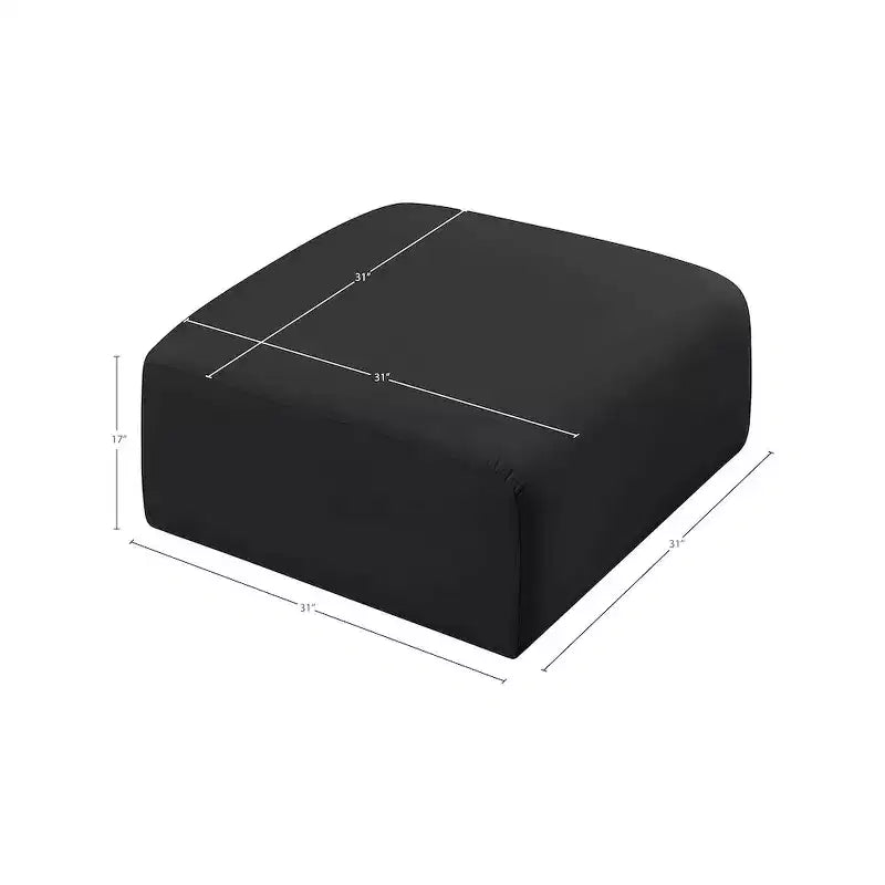Pouf Arc in pelle vegana con trapuntatura a canale profondo e struttura in legno di eucalipto, nero