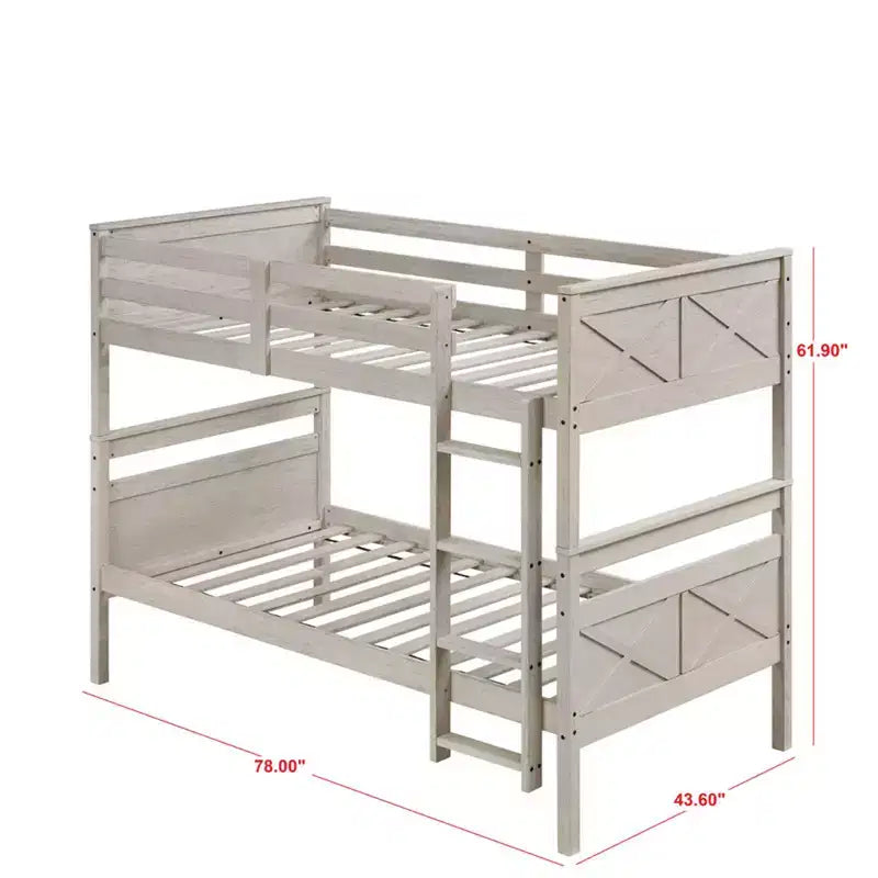 Letto a castello in legno massiccio, da piazza e mezza, convertibile in 2 letti singoli da piazza e mezza, portata 181 kg ciascuno
