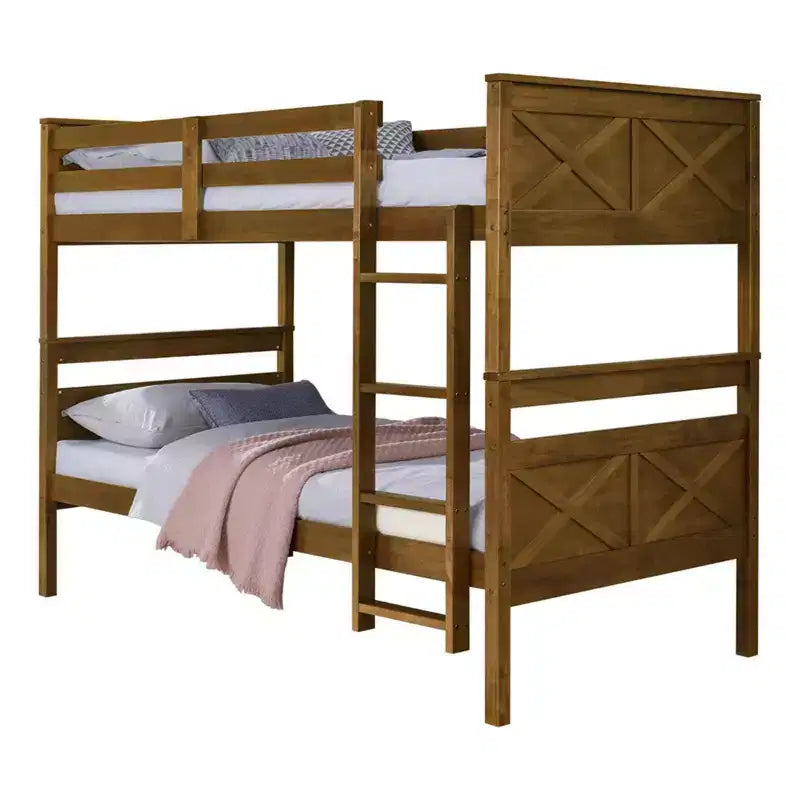 Letto a castello in legno massiccio, da piazza e mezza, convertibile in 2 letti singoli da piazza e mezza, portata 181 kg ciascuno