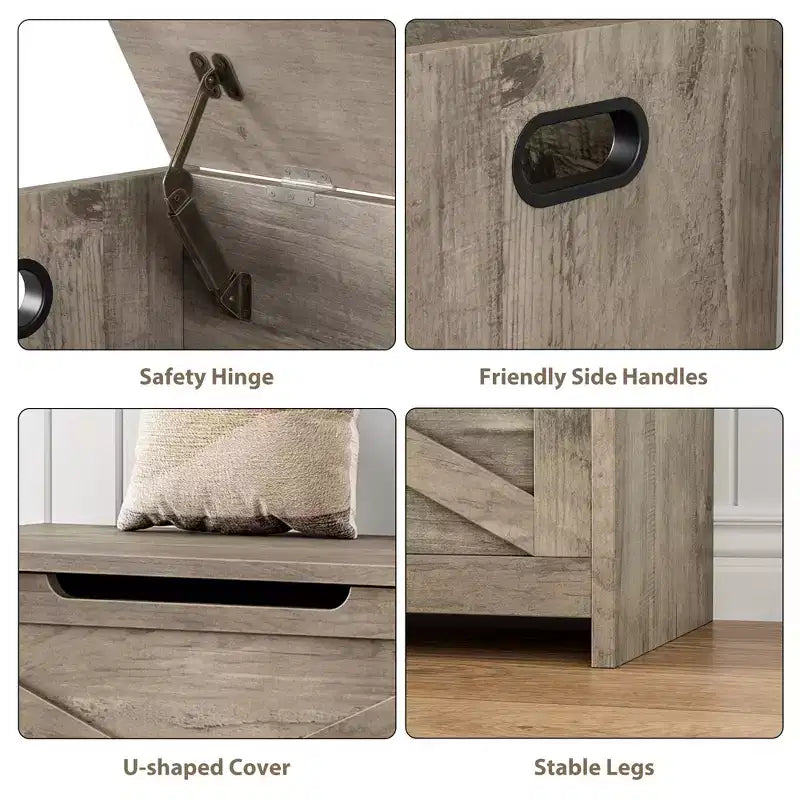 Panca contenitore in legno da 30 pollici, panca portascarpe da ingresso con coperchio ribaltabile e cerniera di sicurezza, grande baule portagiochi, pouf contenitore per ingresso, camera da letto, soggiorno