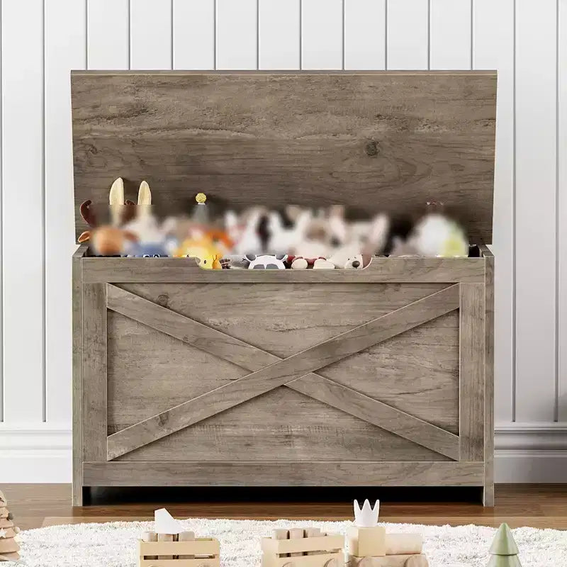 Panca contenitore in legno da 30 pollici, panca portascarpe da ingresso con coperchio ribaltabile e cerniera di sicurezza, grande baule portagiochi, pouf contenitore per ingresso, camera da letto, soggiorno
