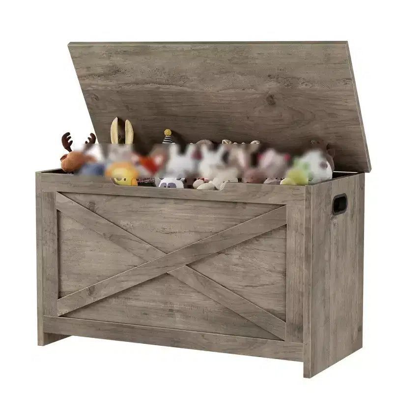 Panca contenitore in legno da 30 pollici, panca portascarpe da ingresso con coperchio ribaltabile e cerniera di sicurezza, grande baule portagiochi, pouf contenitore per ingresso, camera da letto, soggiorno