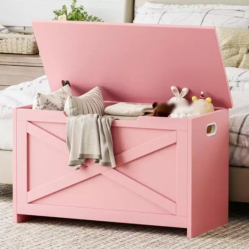 Panca contenitore in legno da 30 pollici, panca portascarpe da ingresso con coperchio ribaltabile e cerniera di sicurezza, grande baule portagiochi, pouf contenitore per ingresso, camera da letto, soggiorno