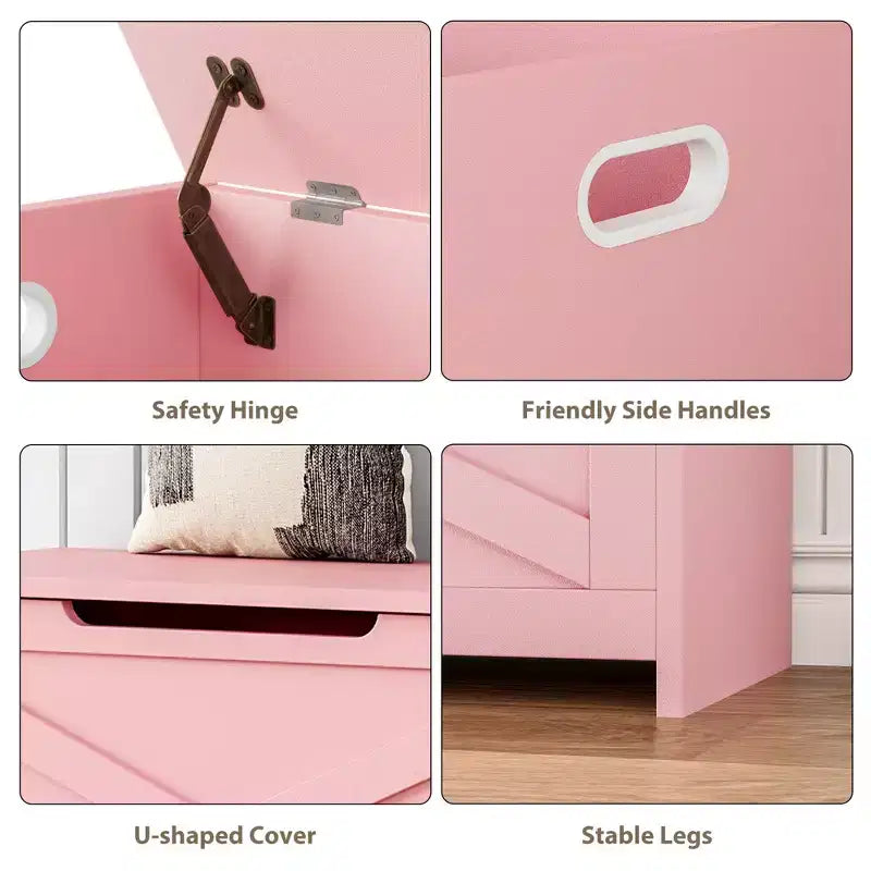 Panca contenitore in legno da 30 pollici, panca portascarpe da ingresso con coperchio ribaltabile e cerniera di sicurezza, grande baule portagiochi, pouf contenitore per ingresso, camera da letto, soggiorno