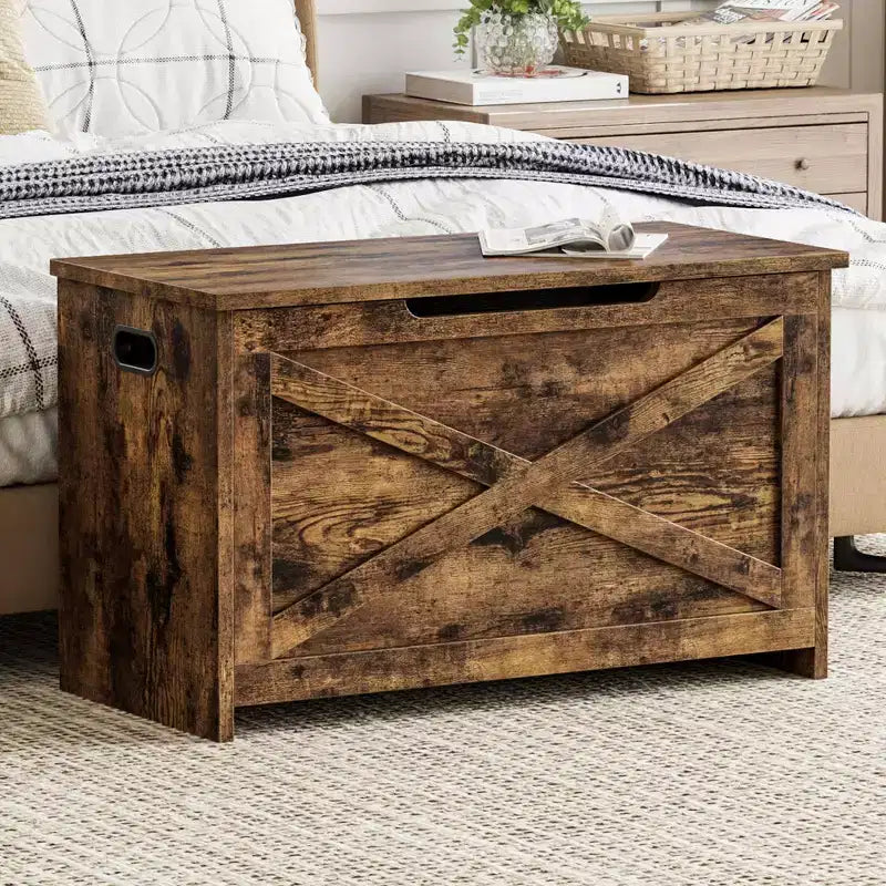 Panca contenitore in legno da 30 pollici, panca portascarpe da ingresso con coperchio ribaltabile e cerniera di sicurezza, grande baule portagiochi, pouf contenitore per ingresso, camera da letto, soggiorno