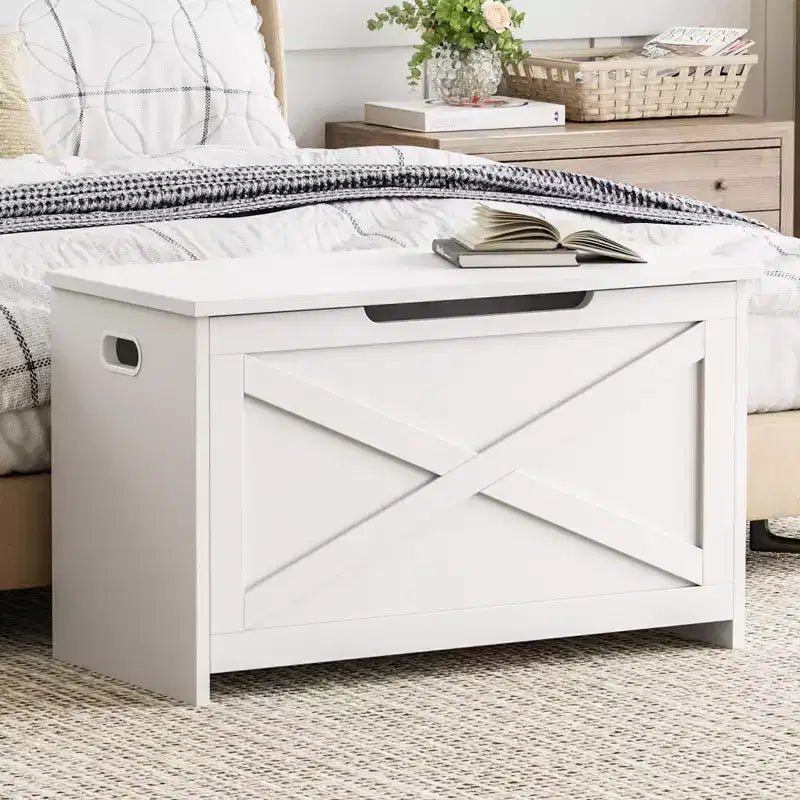 Panca contenitore in legno da 30 pollici, panca portascarpe da ingresso con coperchio ribaltabile e cerniera di sicurezza, grande baule portagiochi, pouf contenitore per ingresso, camera da letto, soggiorno