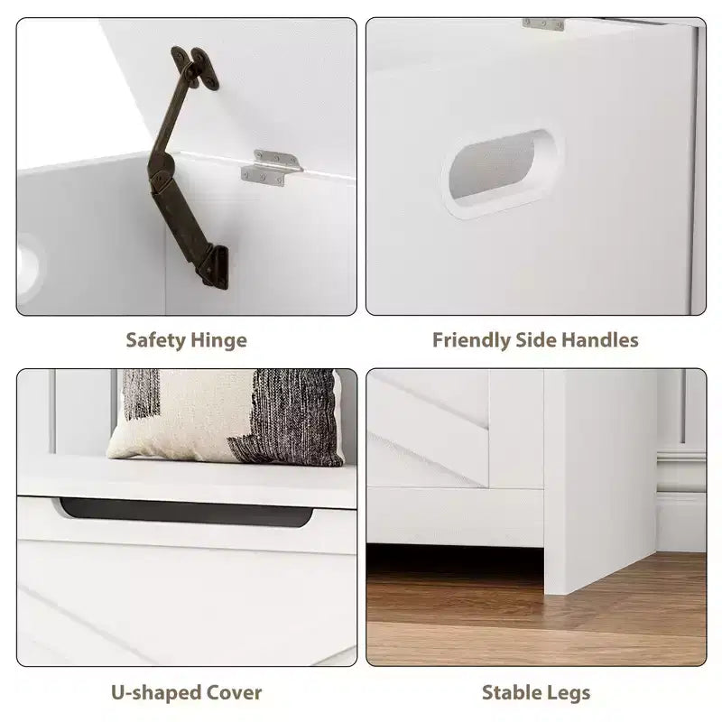 Panca contenitore in legno da 30 pollici, panca portascarpe da ingresso con coperchio ribaltabile e cerniera di sicurezza, grande baule portagiochi, pouf contenitore per ingresso, camera da letto, soggiorno