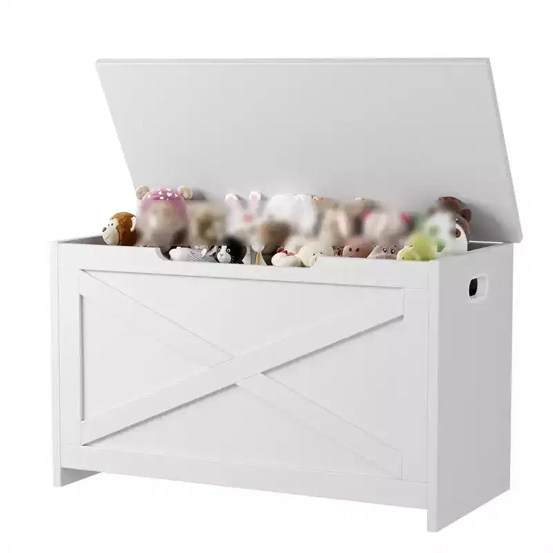 Panca contenitore in legno da 30 pollici, panca portascarpe da ingresso con coperchio ribaltabile e cerniera di sicurezza, grande baule portagiochi, pouf contenitore per ingresso, camera da letto, soggiorno