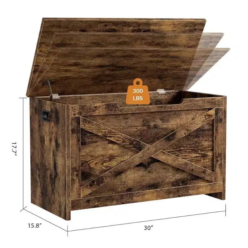 Panca contenitore in legno da 30 pollici, panca portascarpe da ingresso con coperchio ribaltabile e cerniera di sicurezza, grande baule portagiochi, pouf contenitore per ingresso, camera da letto, soggiorno