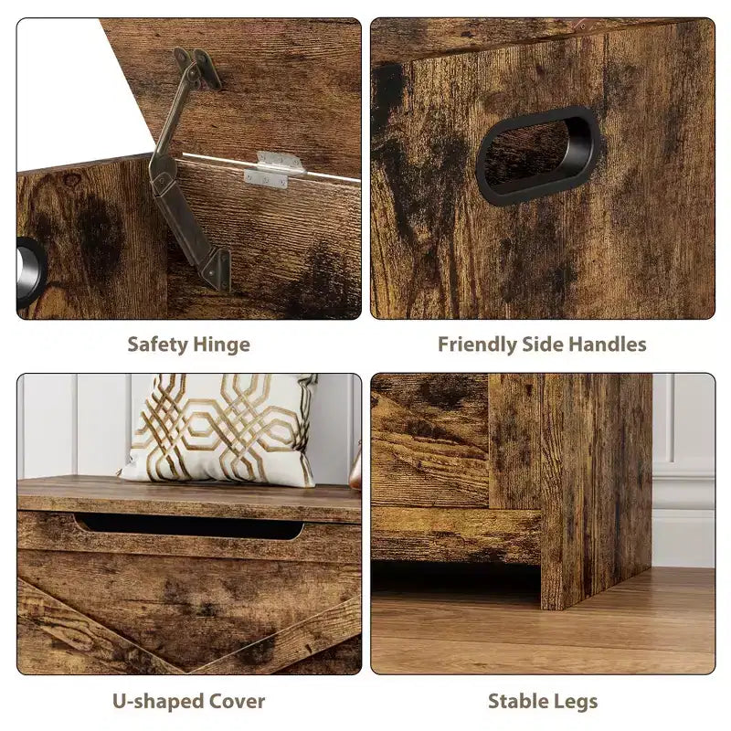 Panca contenitore in legno da 30 pollici, panca portascarpe da ingresso con coperchio ribaltabile e cerniera di sicurezza, grande baule portagiochi, pouf contenitore per ingresso, camera da letto, soggiorno