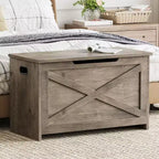 Panca contenitore in legno da 30 pollici, panca portascarpe da ingresso con coperchio ribaltabile e cerniera di sicurezza, grande baule portagiochi, pouf contenitore per ingresso, camera da letto, soggiorno
