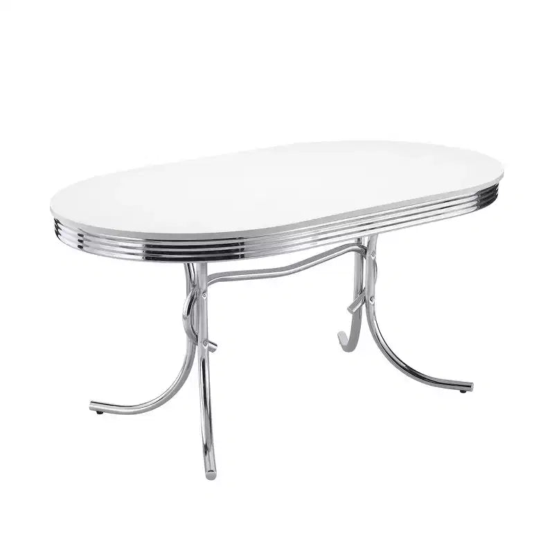 Coaster,Retro Oval 60-inch Wood Top Dining Table White and Chrome