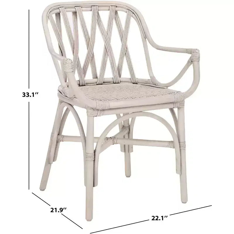 Poltrona in Rattan con Schienale Curvo e Finitura Decapata, Nessun Montaggio Richiesto