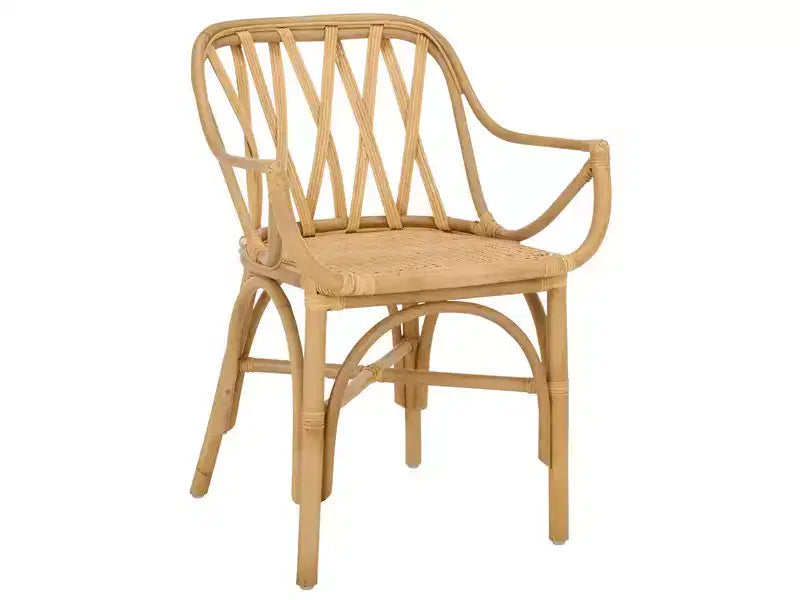Poltrona in Rattan con Schienale Curvo e Finitura Decapata, Nessun Montaggio Richiesto