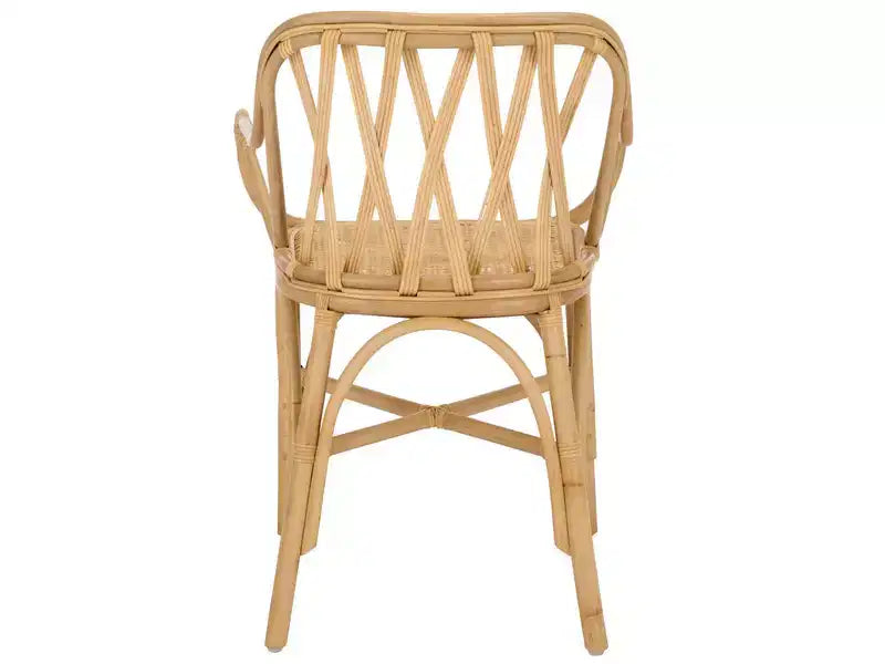 Poltrona in Rattan con Schienale Curvo e Finitura Decapata, Nessun Montaggio Richiesto