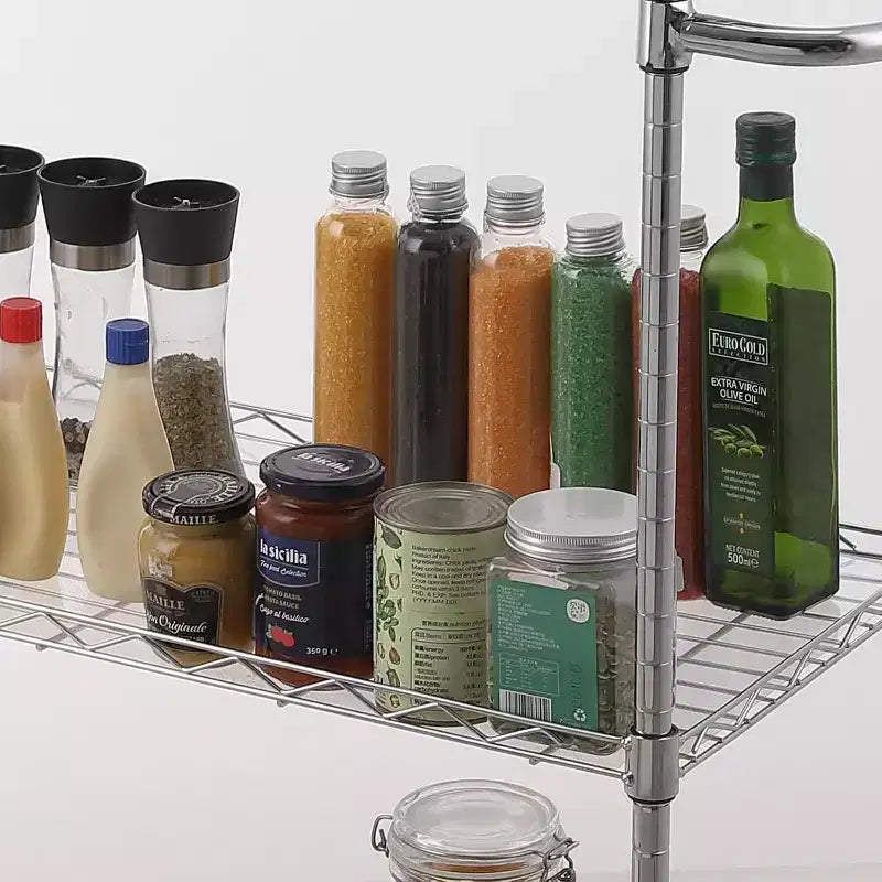 Carrello da cucina in acciaio a 3 ripiani con ruote bloccabili e ripiano regolabile