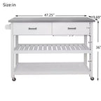 Carrello da cucina bianco con top in acciaio inossidabile e 2 cassetti per le stoviglie