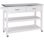 Carrello da cucina bianco con top in acciaio inossidabile e 2 cassetti per le stoviglie