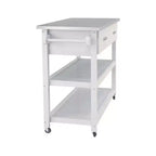 Carrello da cucina bianco con top in acciaio inossidabile e 2 cassetti per le stoviglie
