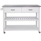 Carrello da cucina bianco con top in acciaio inossidabile e 2 cassetti per le stoviglie