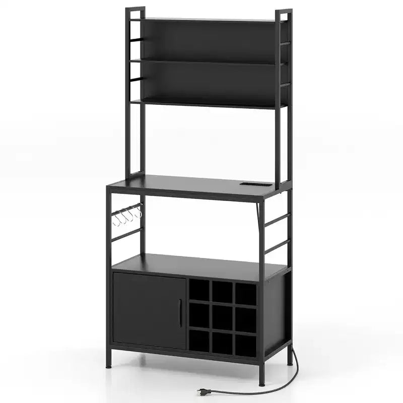 Scaffale da Cucina da 67 Pollici con Presa Elettrica, Mobile Bar per Caffè e Ganci a S, Marrone Rustico