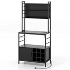 Scaffale da Cucina da 67 Pollici con Presa Elettrica, Mobile Bar per Caffè e Ganci a S, Marrone Rustico