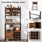 Scaffale da Cucina da 67 Pollici con Presa Elettrica, Mobile Bar per Caffè e Ganci a S, Marrone Rustico