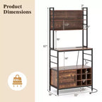 Scaffale da Cucina da 67 Pollici con Presa Elettrica, Mobile Bar per Caffè e Ganci a S, Marrone Rustico