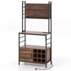 Scaffale da Cucina da 67 Pollici con Presa Elettrica, Mobile Bar per Caffè e Ganci a S, Marrone Rustico