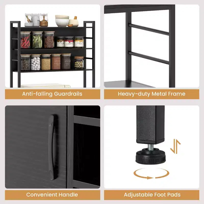 Scaffale da Cucina da 67 Pollici con Presa Elettrica, Mobile Bar per Caffè e Ganci a S, Marrone Rustico
