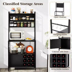 Scaffale da Cucina da 67 Pollici con Presa Elettrica, Mobile Bar per Caffè e Ganci a S, Marrone Rustico