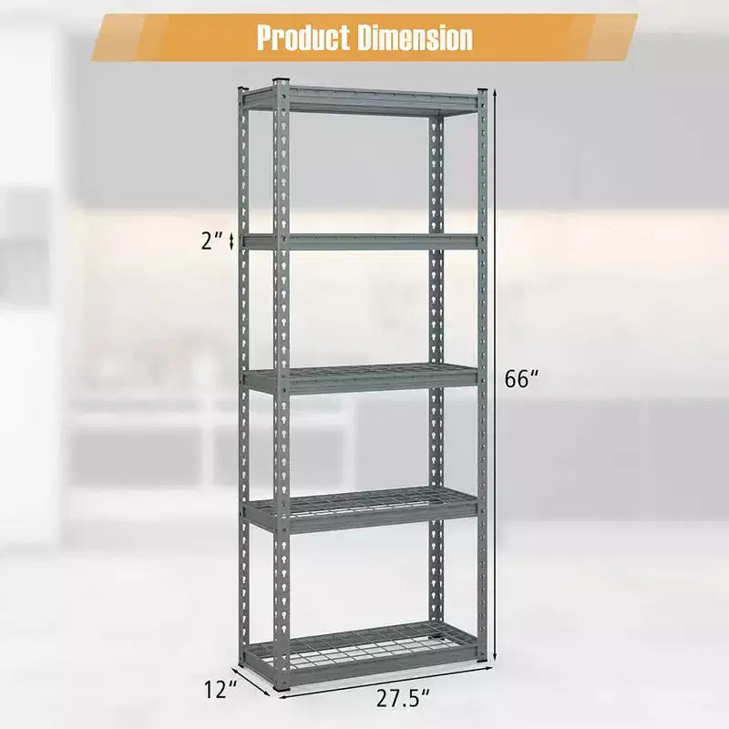 Set di 4 scaffalature a 5 ripiani in filo metallico per impieghi gravosi con piedini antiscivolo