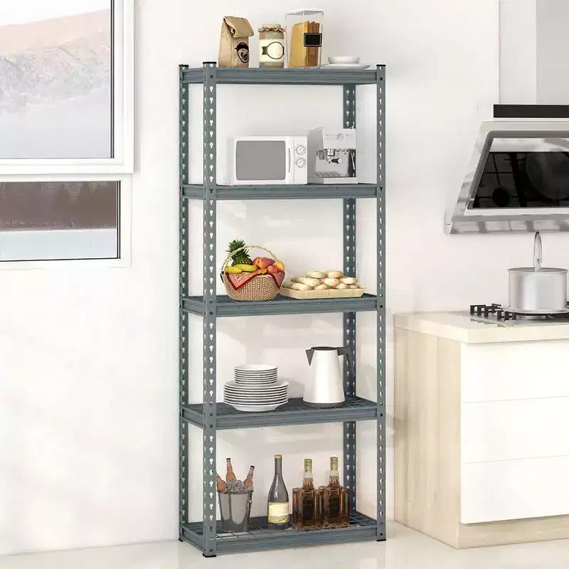 Set di 4 scaffalature a 5 ripiani in filo metallico per impieghi gravosi con piedini antiscivolo