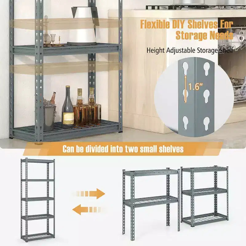 Set di 4 scaffalature a 5 ripiani in filo metallico per impieghi gravosi con piedini antiscivolo