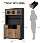 Mobile Bar da Fattoria da 174,5 cm, Mobile Bar Alto con 10 Ripiani, Credenza Bar con Contenitore per Soggiorno