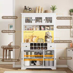 Mobile Bar da Fattoria da 174,5 cm, Mobile Bar Alto con 10 Ripiani, Credenza Bar con Contenitore per Soggiorno