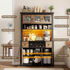 Mobile Bar da Fattoria da 174,5 cm, Mobile Bar Alto con 10 Ripiani, Credenza Bar con Contenitore per Soggiorno