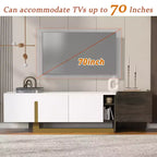 Mobile TV moderno con cassetto per TV da 70 pollici, mobile TV con ripiani regolabili, centro di intrattenimento con gambe in metallo