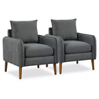 Costway 2PCS Modern Accent Chair Upholstered Mid-Century Armchair w/ Rubber Wood Legs