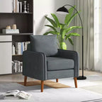 Set di 2 poltrone accentate imbottite Mid-Century con gambe in legno di gomma, lino grigio