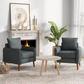 Set di 2 poltrone accentate imbottite Mid-Century con gambe in legno di gomma, lino grigio
