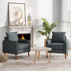 Set di 2 poltrone accentate imbottite Mid-Century con gambe in legno di gomma, lino grigio