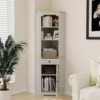 Mobile angolare alto 172 cm, in stile rustico, da appoggio. Presenta 1 anta, 1 cassetto e ripiani regolabili. Colore: Bianco.