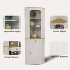 Mobile angolare alto 172 cm, in stile rustico, da appoggio. Presenta 1 anta, 1 cassetto e ripiani regolabili. Colore: Bianco.