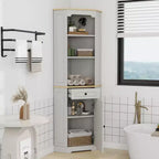 Mobile angolare alto 172 cm, in stile rustico, da appoggio. Presenta 1 anta, 1 cassetto e ripiani regolabili. Colore: Bianco.