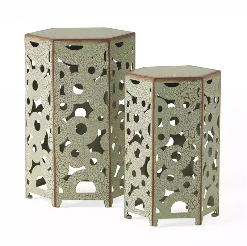 Iron Side Table - Antique Green Finish for Living Room/Garden